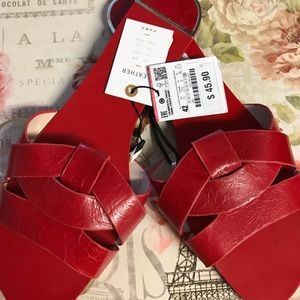 Zara Red Leather Sandals Size 11
